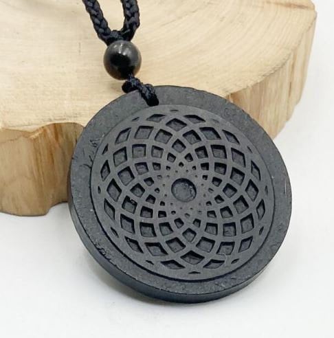 Shungite Natural Wearable EMF Orgonite 7 Chakra Energy Meditation Pendant Jewelry Gift Crystal Necklace Energy Pendant  Protection Mandala