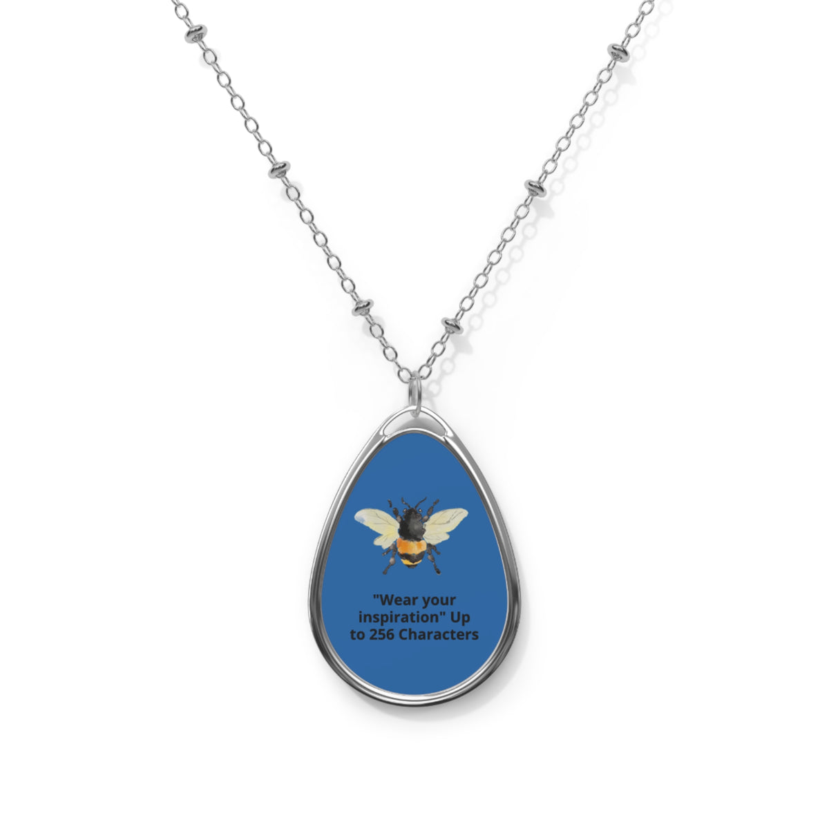 Personalized Oval Bee Necklace — Custom Engraved Teardrop Pendant
