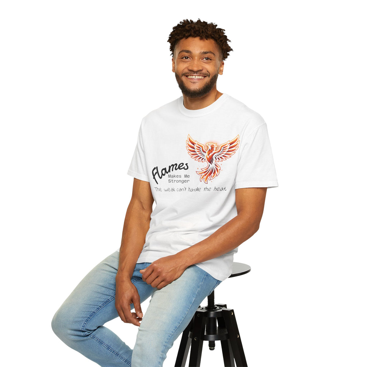 Phoenix Flames Graphic T-Shirt — "Flames Makes Me Stronger" Inspirational Tee