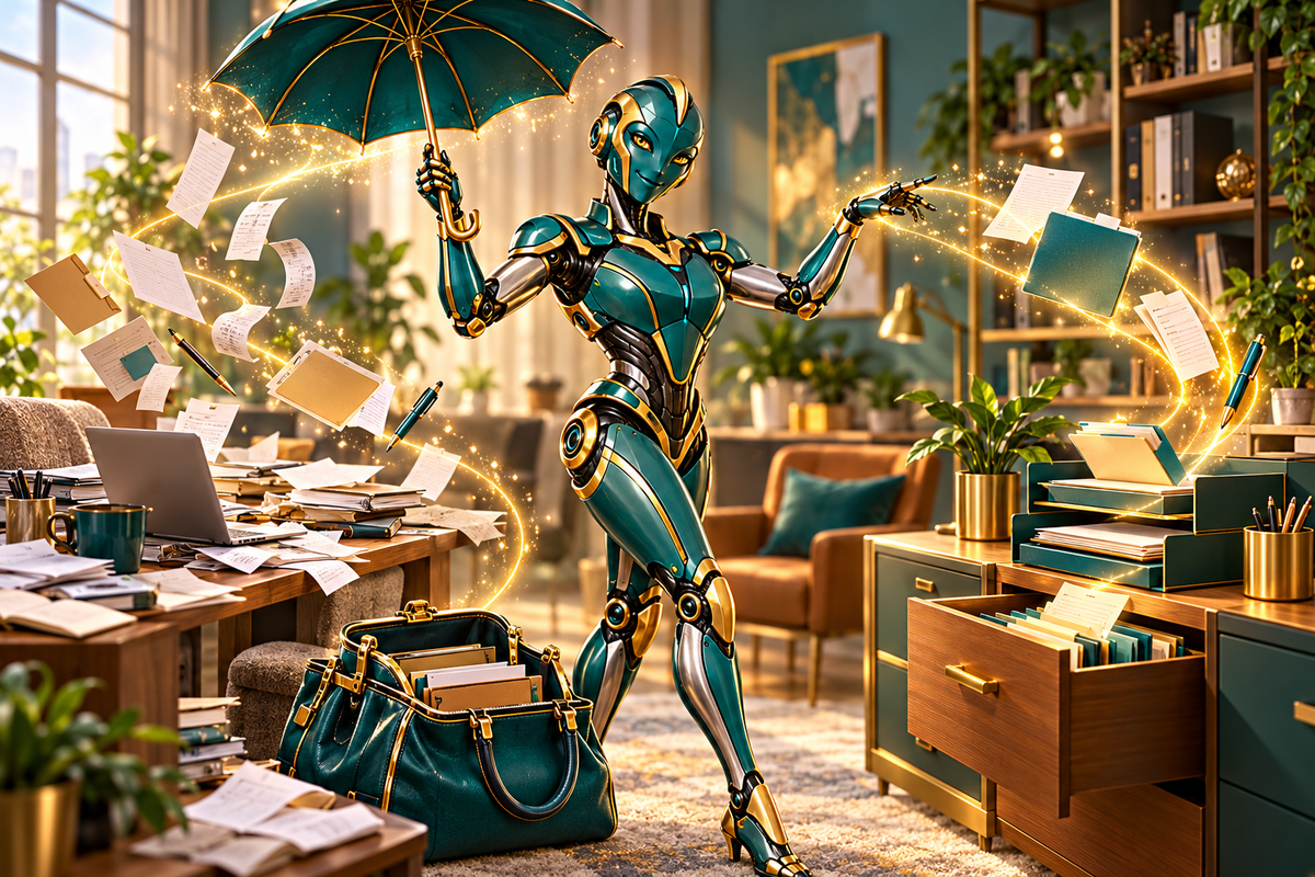 A robot organizing a small-business office