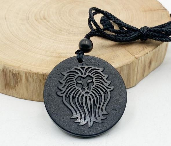 Shungite Natural Wearable EMF Orgonite 7 Chakra Energy Meditation Pendant Jewelry Gift Crystal Necklace Energy Pendant EMF Protection LION