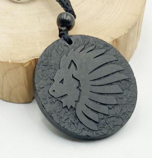 Shungite Natural Wearable EMF Orgonite 7 Chakra Energy Meditation Pendant Jewelry Gift Crystal Necklace Energy Pendant EMF Protection LION